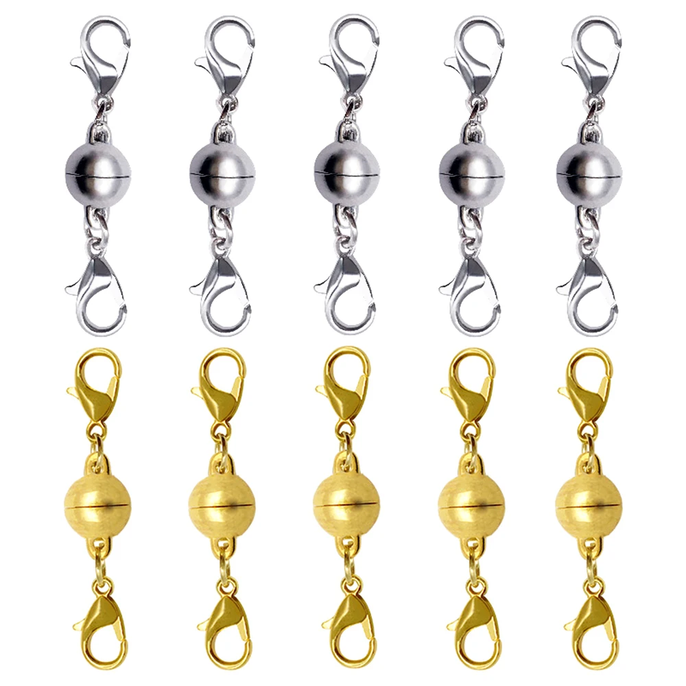 10 pares de conectores magnéticos para collar, conectores de cierre magnético cilíndrico dorado plateado para fabricación de joyas, collar y pulsera
