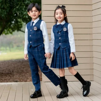 Chaleco a cuadros británico para niños, camisa, traje, pantalones, chaleco para niñas, blusa, faldas, uniforme escolar para niños, conjunto de ropa para estudiantes coreanos