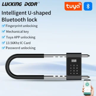 Cerradura biométrica electrónica inteligente con huella dactilar, Control por aplicación Tuya, contraseña Bluetooth, tarjeta de 13,56 Mhz, cerradura tipo U para puerta de oficina