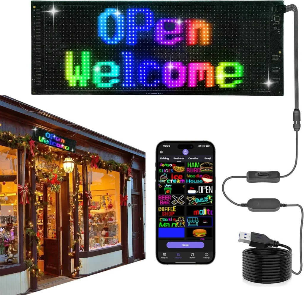 Señal programable LED de desplazamiento de doble fila, pantalla de visualización de panel de matriz de control de aplicación flexible más brillante, texto personalizado para tienda de automóviles