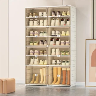 Gabinete grande y resistente para botas y zapatos, estante apilable con soporte de fácil montaje, organizador de plástico