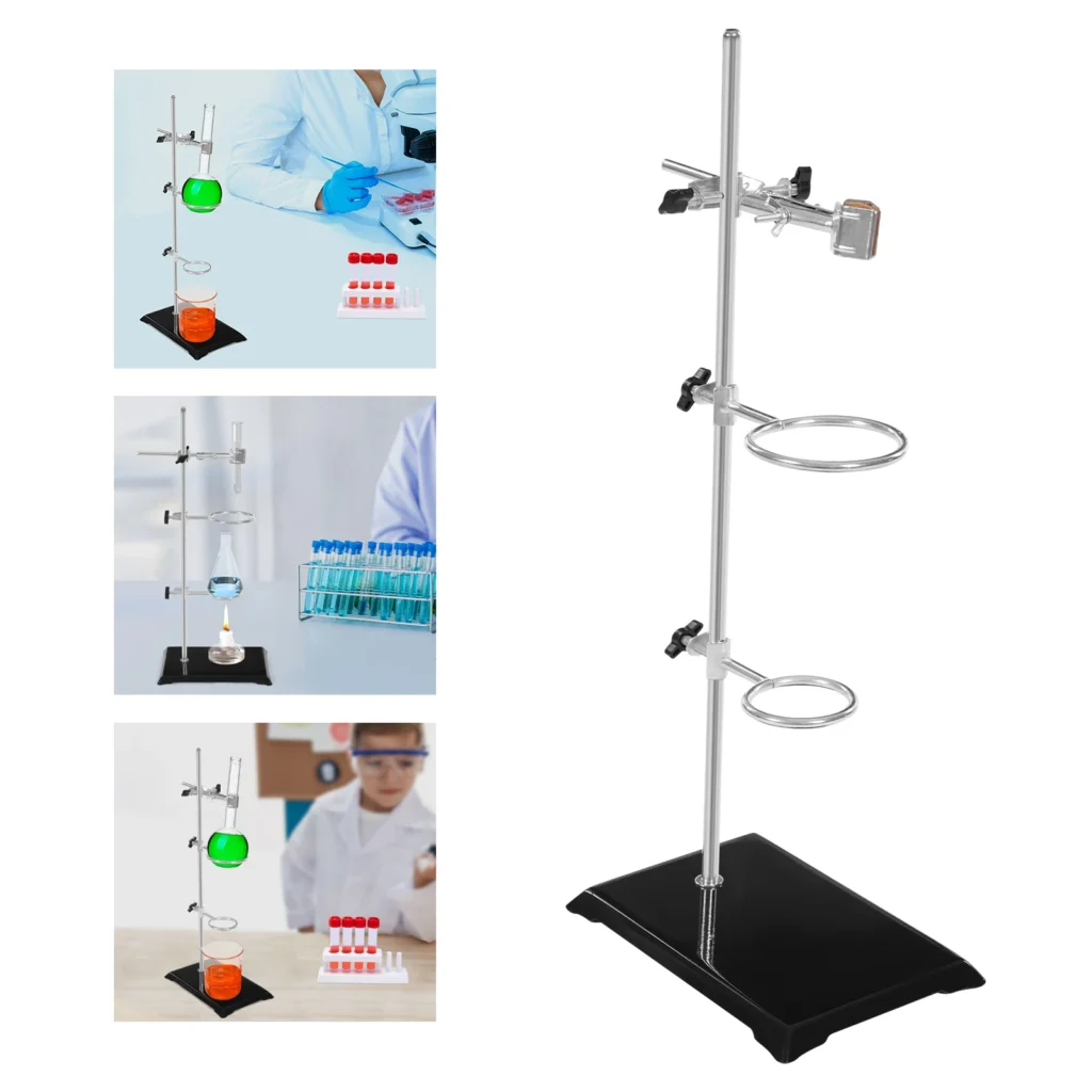Soporte de soporte de laboratorio, abrazadera de plataforma de retorta, matraz fijo con 2 anillos, soporte de matraz de laboratorio de química, juego de herramientas de soportes de plataforma de 2 anillos