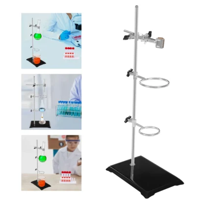Soporte de soporte de laboratorio, abrazadera de plataforma de retorta, matraz fijo con 2 anillos, soporte de matraz de laboratorio de química, juego de herramientas de soportes de plataforma de 2 anillos