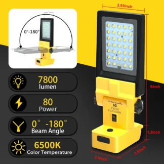 Luz de trabajo LED de 80W 7800LM con carga USB-C: protección de bajo voltaje, luz de inundación portátil para reparación de garaje/coche y emergencia