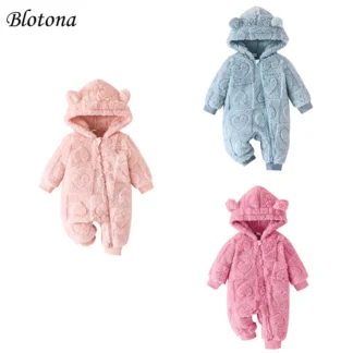 Blotona, mameluco de invierno para bebés y niños, monos bonitos de manga larga con capucha de felpa de Color sólido para niños pequeños, ropa de moda