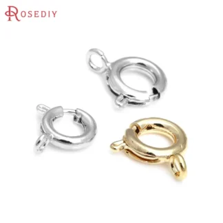 Cierres redondos de Latón chapado en oro de 18 quilates, accesorios de joyería, para collar, 20 piezas de diámetro, 5MM, 6MM, 7MM