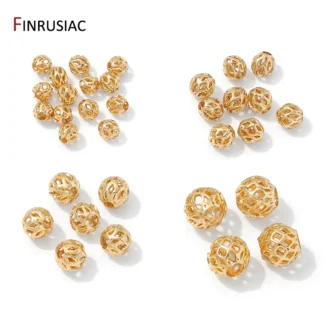 4/5/6/8mm 14K cuentas espaciadoras redondas huecas chapadas en oro, cuentas separadoras de latón para hacer pulseras DIY, suministros para joyería