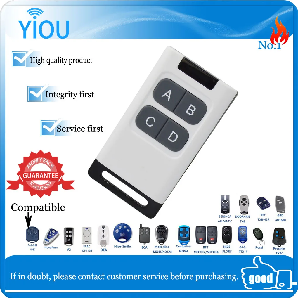 YIOU 433MHz compatible universal RF DOORHAN rolling code roll gate control remoto MITTO2 MITTO4 (versión antigua). BENINCA PARA VAI WV