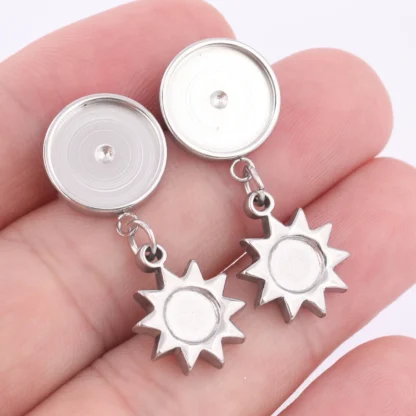 Pendientes de cabujón de 12mm de acero inoxidable, Base en blanco, tachuelas con dijes circulares, accesorios para hacer joyería Diy, 6 uds.