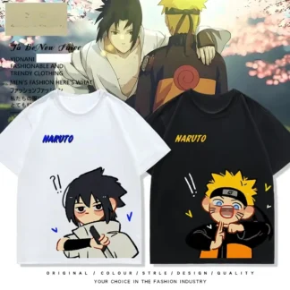 Naruto Sasuke Naruto-camisetas de manga corta circundantes, camisetas bidimensionales para hombres y mujeres, camisetas holgadas de media manga para estudiantes de verano