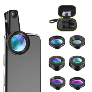 A53M APEXEL Kit de lentes 6 en 1 Macro gran angular ojo de pez para iPhone Xiaomi Mi9