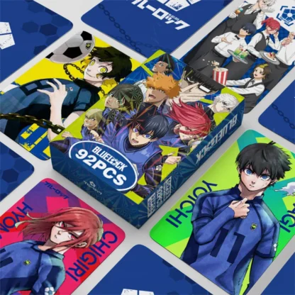 Tarjetas Lomo láser de Anime con cerradura azul, 50-96 Uds., personaje de dibujos animados, sesión fotográfica holográfica, regalo de papelería Kawaii