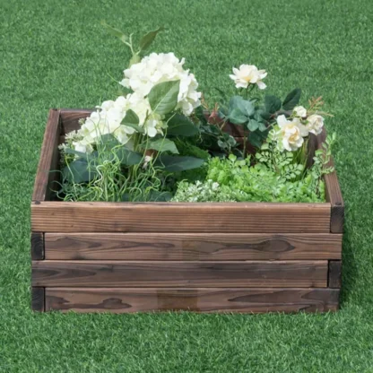 Maceta elevada para cama de jardín cuadrada de 24 pulgadas para flores, verduras, marco duradero de madera de abeto, fácil montaje para uso en Patio trasero