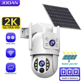 JOOAN 2K cámara IP inalámbrica con batería Solar para exteriores lente Dual PIR visión nocturna Audio bidireccional Wifi CCTV Monitor videovigilancia