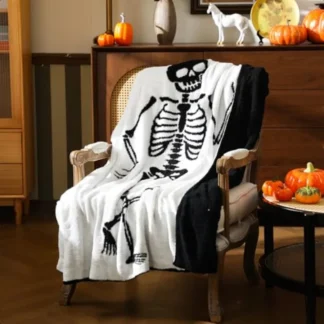 Manta de esqueleto de Halloween de 50x60 pulgadas, manta gótica negra con calavera de Halloween, colchones de cama Reversibles suaves y acogedores para Livi