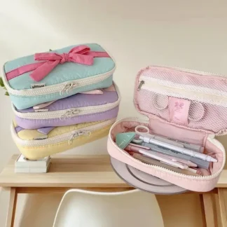 Estuche para lápices estilo bailarina de color caramelo con lazo: elegante almacenamiento de papelería para material escolar y de oficina