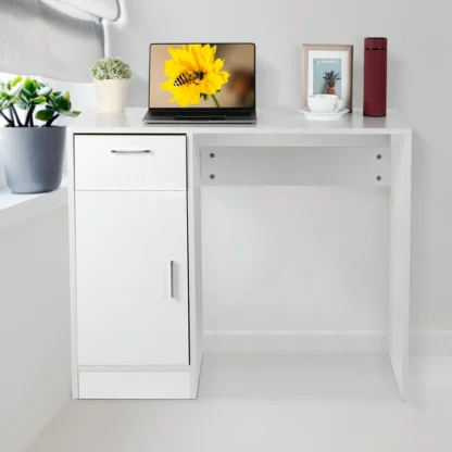 1 cajón, 1 puerta, escritorio, 1 cajón, 1 puerta, ordenador compacto, PC, portátil, mesa de escritorio, estación de trabajo, escritorio para ordenador de casa, mesa de escritorio