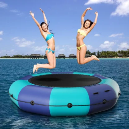 Trampolín de agua inflable para lago, bote de agua flotante recreativo con inflador eléctrico de 500W y escalera de cuerda