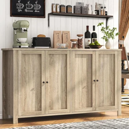 Gabinete con almacenamiento, aparador tipo Buffet de granja con 4 puertas, gabinete de almacenamiento de cocina grande de 55 pulgadas, mesa de Buffet para cafetería de madera