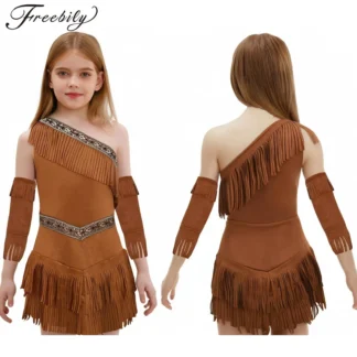 Disfraces indígenos indígenos para chicas adolescentes, disfraz de cazador nativo americano para Halloween, vestido de fiesta de Cosplay, vestido de gamuza con flecos y mangas