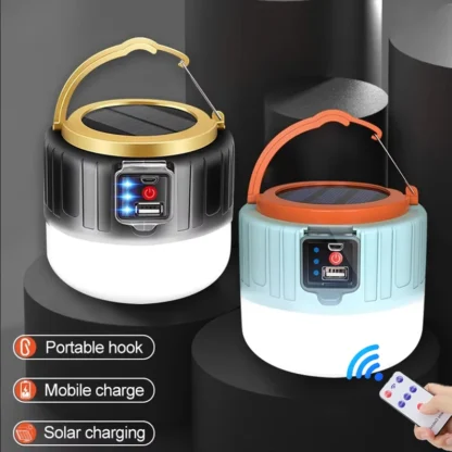 Luces LED solares para acampar al aire libre, tienda recargable por USB, linternas portátiles, luces de emergencia para pesca, barbacoa, iluminación de Camping