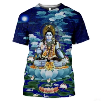Camisetas gráficas de ofertas indias a la moda de verano, camisetas informales de gran tamaño con estampado de estilo nacional y cuello redondo, camisetas de manga corta