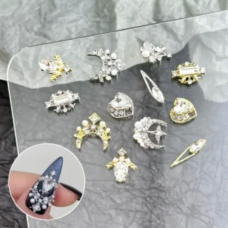10 Uds. De decoraciones artísticas para uñas de aleación de circón 3D, estilo clásico barroco, diamante, perla, estrella, Luna, decoraciones para manicura, accesorios para uñas DIY