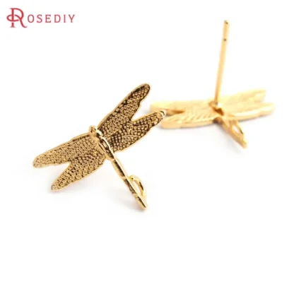 10 Uds. Pendientes de libélula de latón de Color dorado de 24K pendientes de mujer accesorios Diy de alta calidad Rosediy sitio web oficial