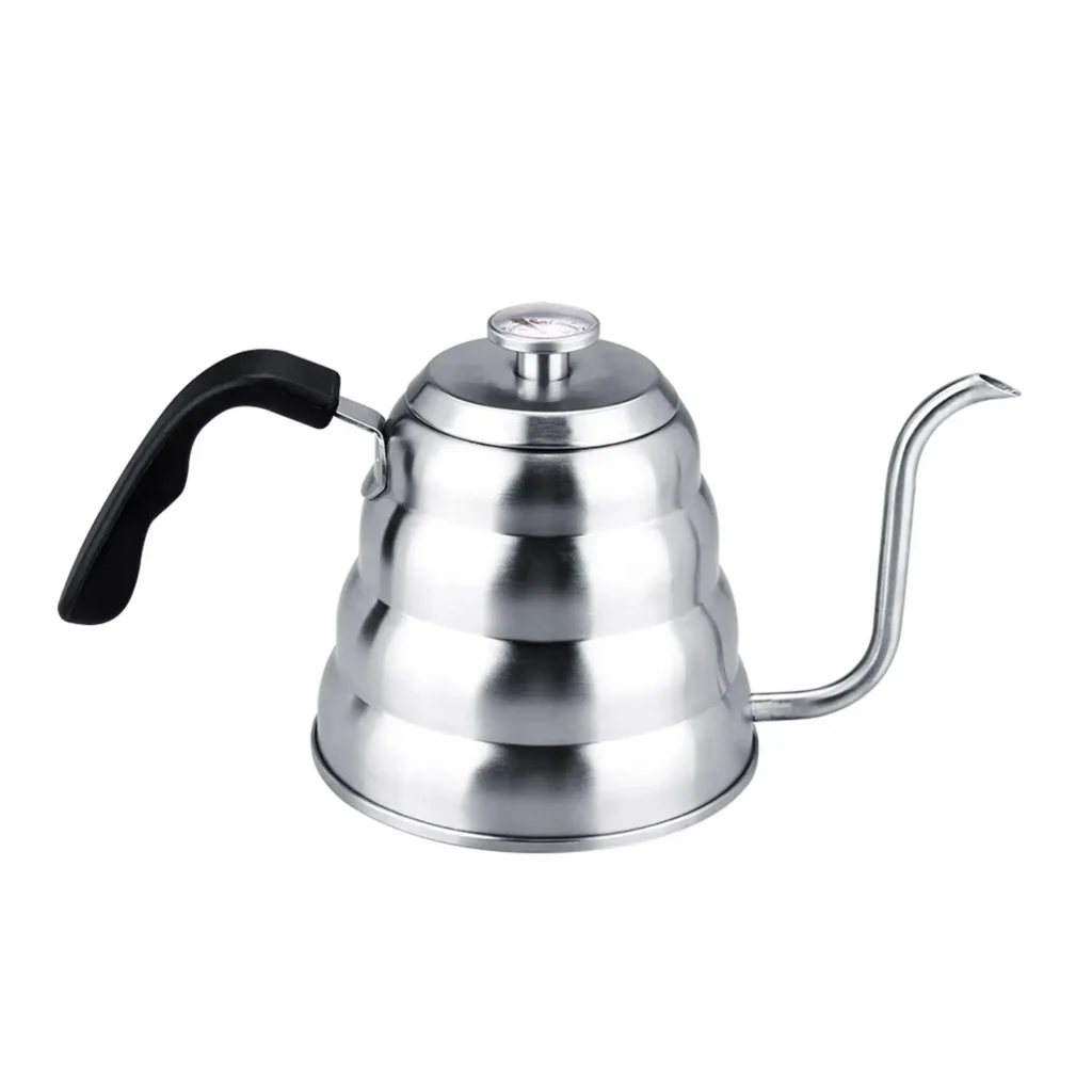 Tetera de café con cuello de cisne de acero inoxidable de 1,2 L con termómetro termo