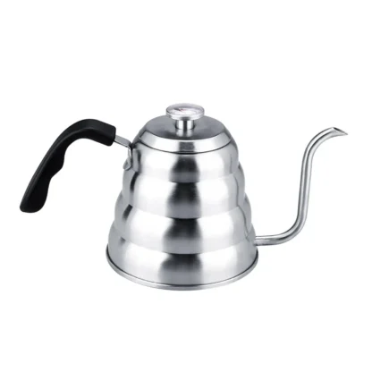 Tetera de café con cuello de cisne de acero inoxidable de 1,2 L con termómetro termo