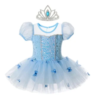 Vestido de baile de Cenicienta para niñas, apliques de mariposa, ropa de Ballet de princesa con lentejuelas, uniforme de entrenamiento para niños de 2 a 8 años, vestido azul de lujo