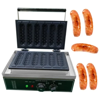 Máquina de rodillo para perros calientes, máquina para hacer gofres para perros, electrodomésticos de cocina de 1550W, panadero eléctrico de acero inoxidable para hacer 6 perros de maíz