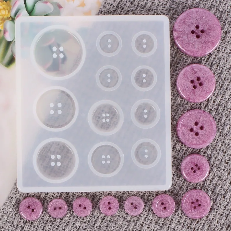 Nuevo molde de botón de resina hecho a mano DIY, moldes cuentagotas de botón perforados de silicona, molde para decoración de pasteles para hornear en casa, herramienta de arcilla