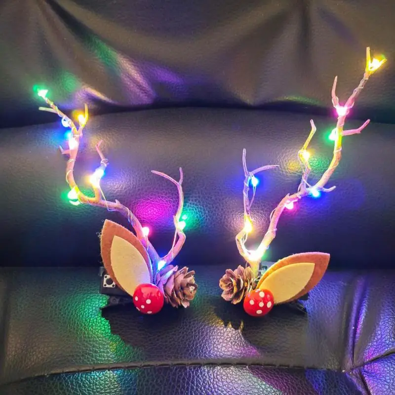 Pinza para el pelo con forma de asta, accesorios para el cabello de Navidad y Halloween con orejas de asta ligeras coloridas, horquilla para decoración de fiesta, diadema para niñas y mujeres