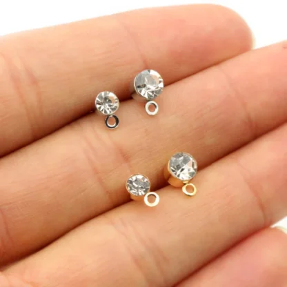 50 Uds. De alfileres para pendientes con circonita, 4/5/6mm, diamantes de imitación, pendientes básicos, accesorios para hacer joyería DIY