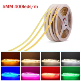 Tira de luces LED de 5M, tira de luces LED COB de 12V y 24V, cinta LED regulable Flexible de alta densidad, rojo/amarillo/verde/rosa/azul/azul frío/blanco cálido