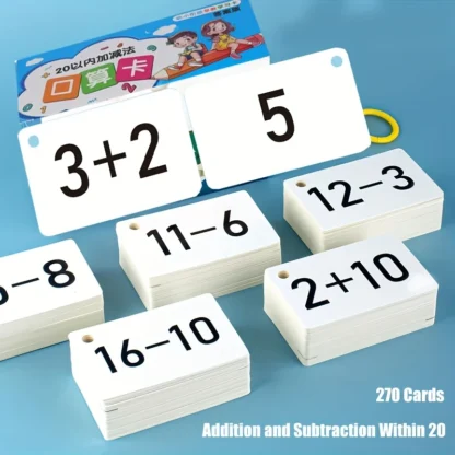 270 Uds. En 20 1 Juego completo de tarjetas didácticas de suma y resta, juego de aprendizaje de matemáticas con números, símbolos y problemas de práctica