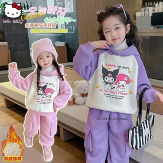 2025 Sanrio conjunto de chándal para niñas primavera otoño niños dibujos animados Kuromi Melody estampado con capucha pantalones de manga larga traje ropa Kawaii
