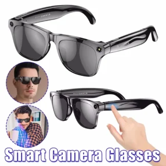 Gafas inteligentes Cámara AI HD Mini cámara portátil Bluetooth Control de asistente de voz grabadora de fotos y vídeo con botón táctil