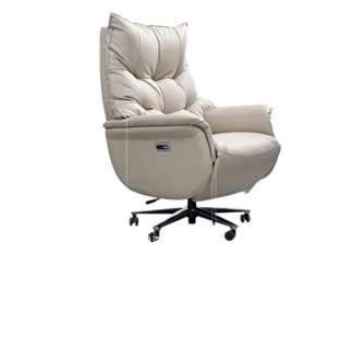 Silla de jefe de piel de vaca de lujo ligera, silla de clase de cuero reclinable eléctrica, cómoda silla sedentaria para ordenador