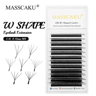 MASSCAKU 3D/4D/5D/6D/7D/8D/10D negro mate forma de W extensión de pestañas trébol prefabricado Fans pestañas individuales herramientas de maquillaje de visón falso