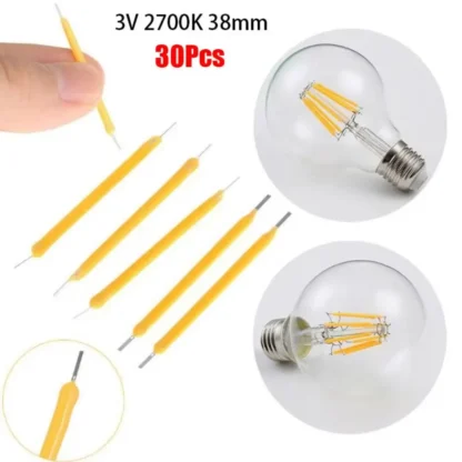 30 Uds. De diodos de filamento LED COB DC3V duraderos, herramienta de iluminación, piezas de bombilla, accesorios de luz incandescente de 38mm, cuentas LED