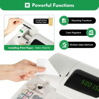 Caja registradora Sistema POS electrónico con 4 facturas, 5 ranuras para monedas, función de informe, bandeja extraíble, 47 teclas, pantalla LED de 6 dígitos