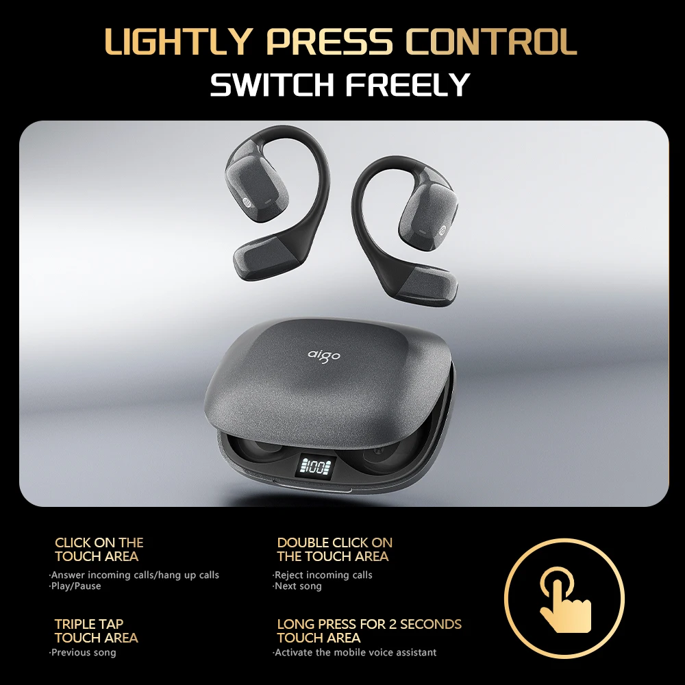 Aigo SJ10 AI traductor multilingüe auricular 500mAh batería inalámbrica abierta auriculares portátiles HD voz auriculares para viajes de oficina