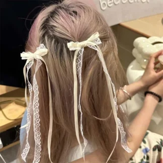 Nuevas horquillas largas y dulces, cinta de encaje de Lolita francesa, pinza para el pelo con lazo y borlas para mujer y niña, pasadores de fiesta, accesorios para la cabeza