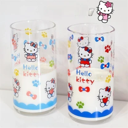 Taza de cristal de dibujos animados Kawaii Sanrio Hello Kitty, hogar, dormitorio, oficina, zumo de fruta, leche, café, desayuno, taza de agua, regalo bonito