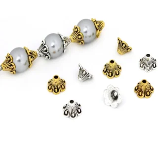 30 Uds. De tapas de cuentas de flores doradas y plateadas Vintage, cuentas espaciadoras sueltas para fabricación de joyería, accesorios para pulseras y pendientes DIY