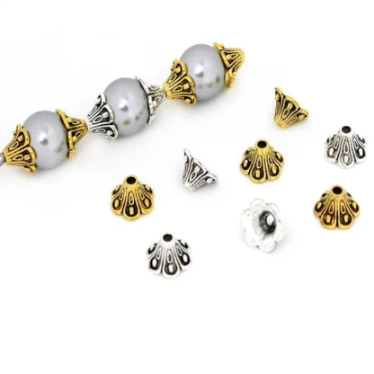 30 Uds. De tapas de cuentas de flores doradas y plateadas Vintage, cuentas espaciadoras sueltas para fabricación de joyería, accesorios para pulseras y pendientes DIY