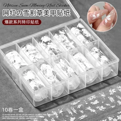 10 rollos de pegatinas de lámina para decoración de uñas, pétalos de flores blancas, láminas de transferencia de uñas de mariposa translúcidas, calcomanías de transferencia de lámina para uñas * & *