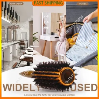 Compre ahora, peine de sarga recta para el cabello, cerdas de jabalí naturales, cepillo rodante, barril redondo, rizador, herramienta de estilismo de peluquería DIY